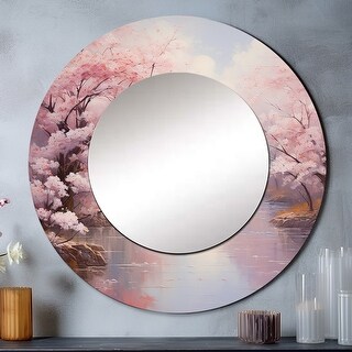 Designart "Pink Cherry Blossom Romantic Impression IV" Cherry Blossom Round Mirror - Traditional ...